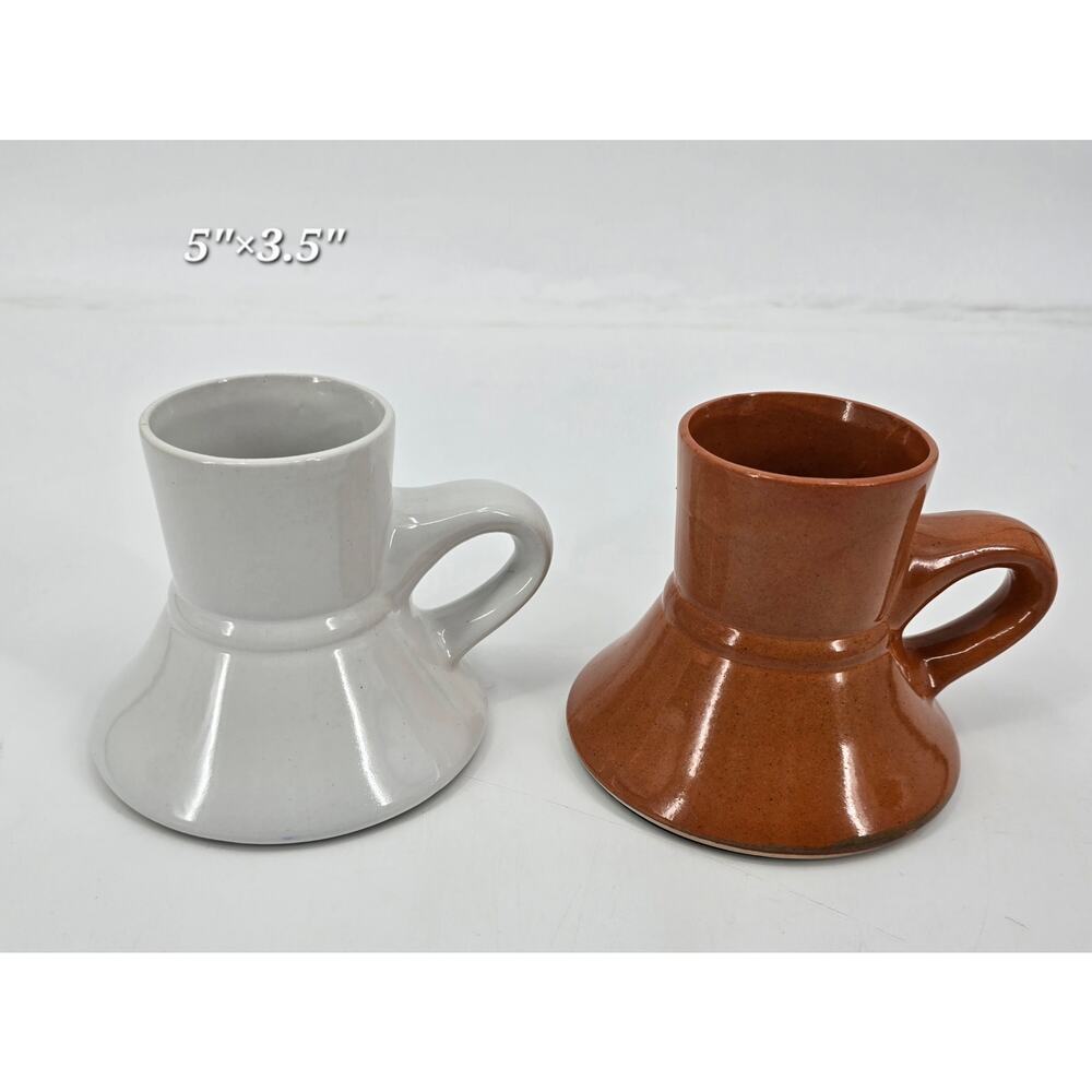 Mid Century Modern Captain’s Sailor Mug Coffee Cups Brown & White‎ Pottery Pair